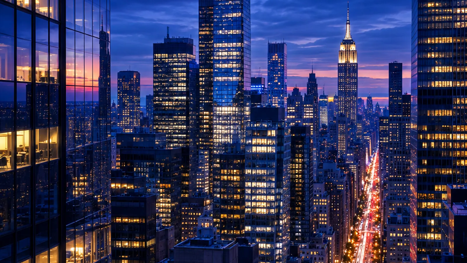 New York skyline at dusk
